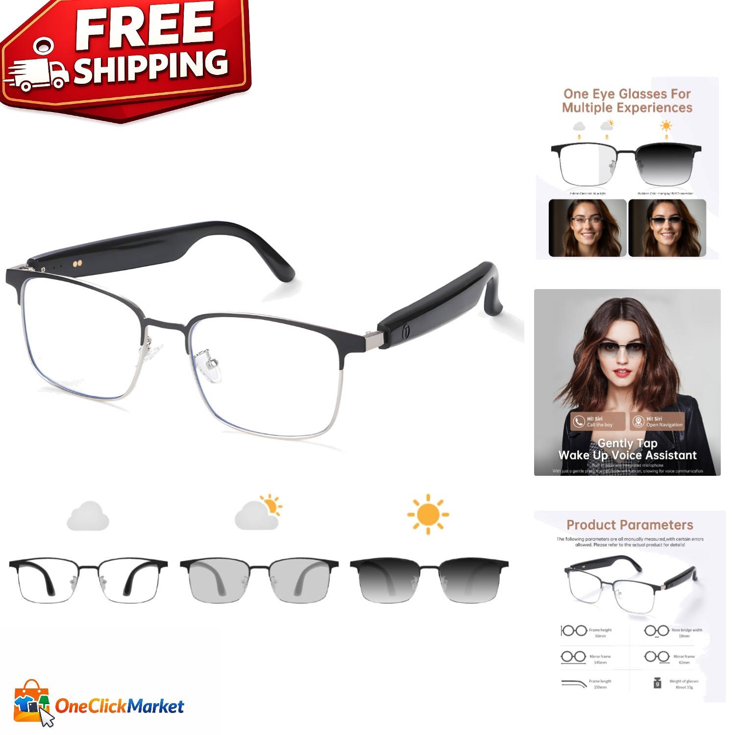 All-Day Bluetooth Smart Glasses: Hands-Free Calls, Voice Control & UV Protection