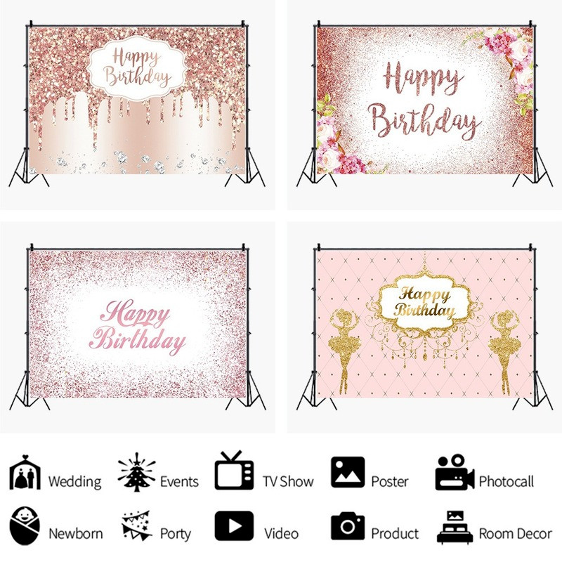 Glitters Star Photography Background Photo Backdrop Pink Birthday Party Decor