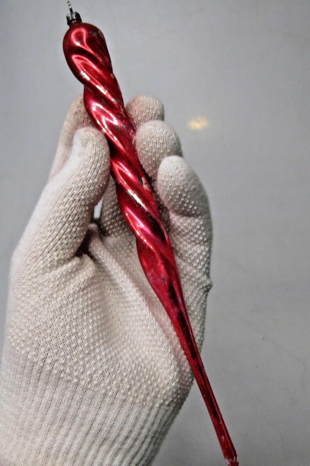 Vintage Blown Glass Fluted Jumbo Red ICICLE Christmas Ornament Germany