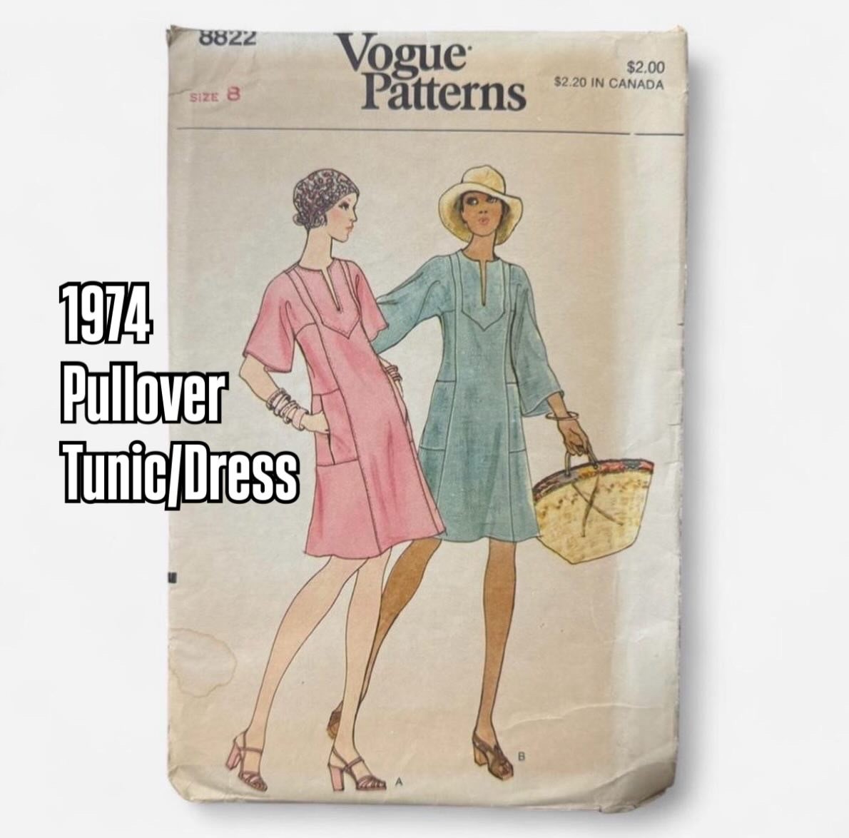 Vogue Pattern 8822 Dress Tunic Caftan VTG RARE 70s retro Sz 8 B31+ FF COMPLETE 