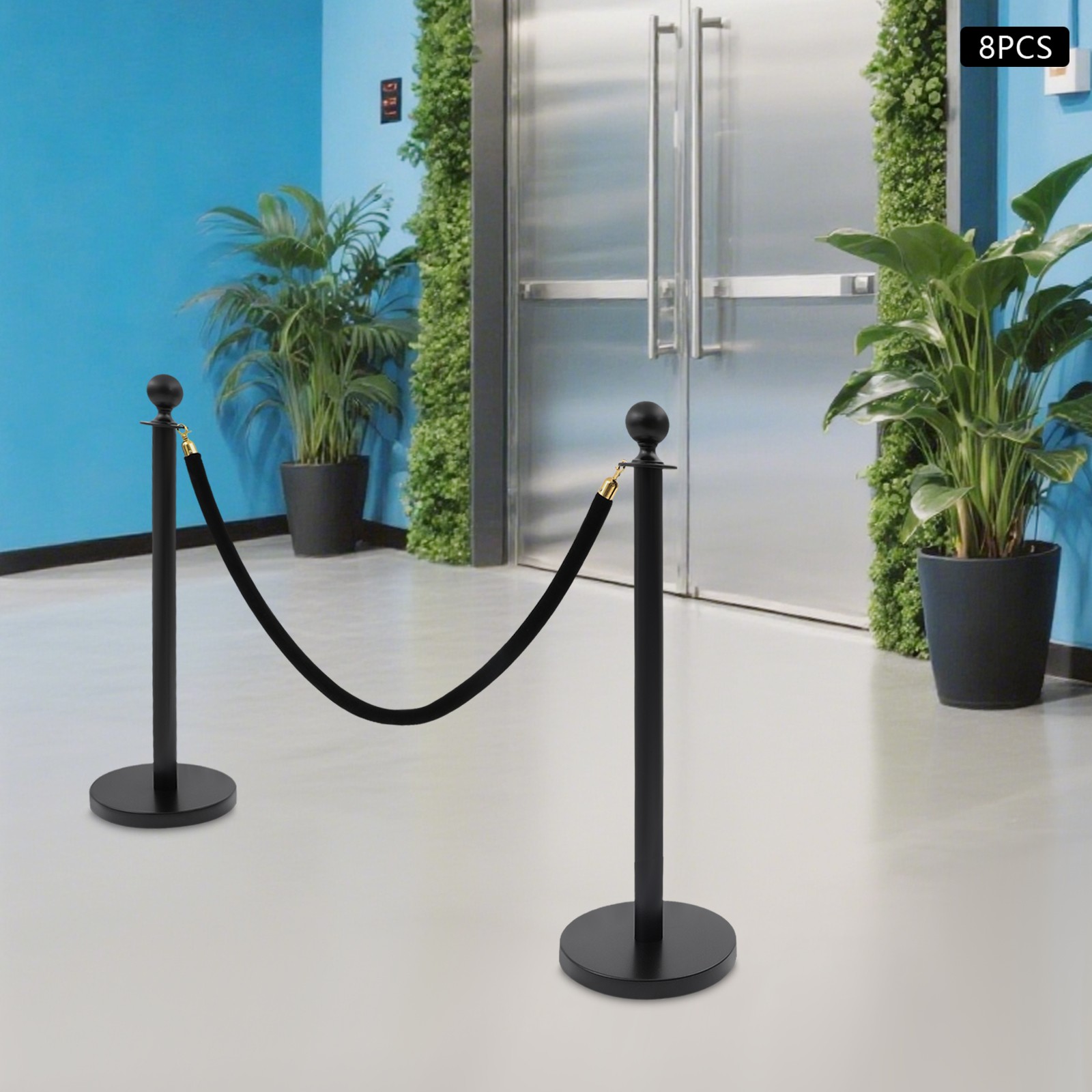 Crowd Control Barriers, Stanchion Post with Ball Top Black 201 Stainless Steel