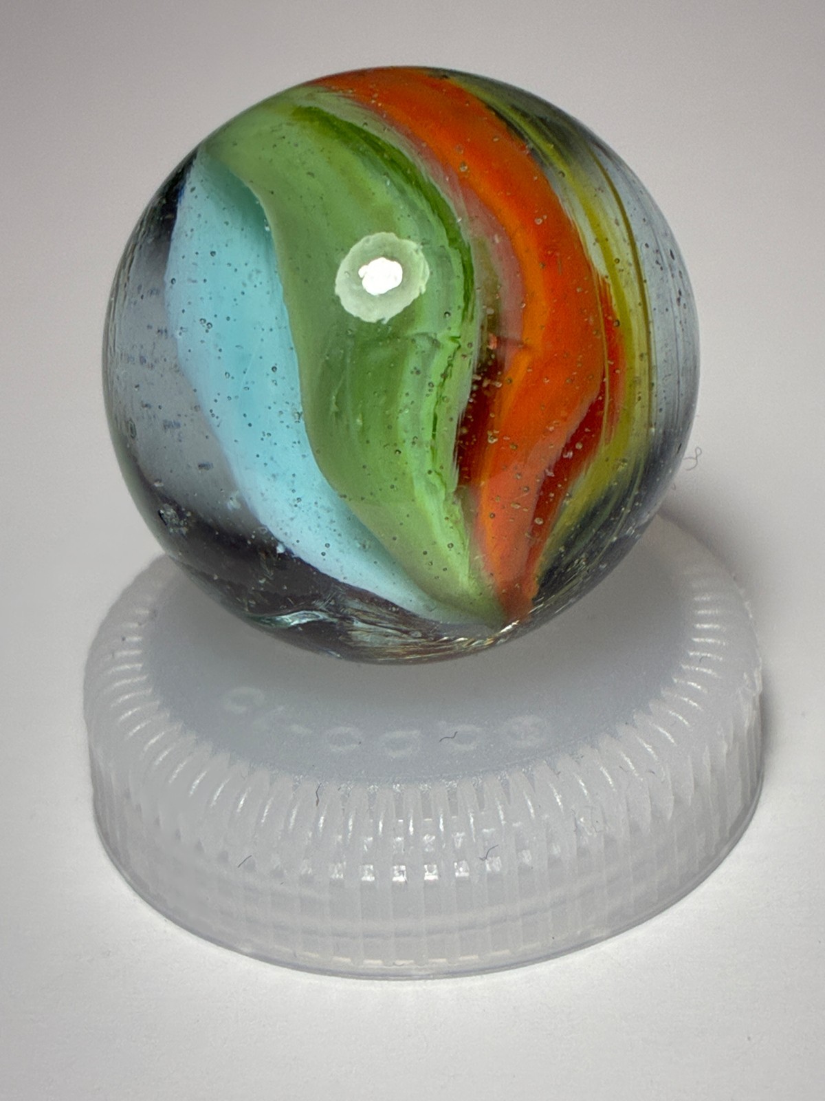 VTG Peltier Tri Colored Shooter Cat's Eye Glass Toy Marble Christensen .85 inch