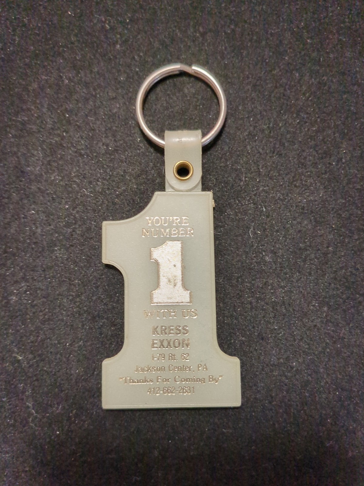 Vtg You're Number 1 With Us Kress Exxon Jackson Center PA Keychain Glow In Dark