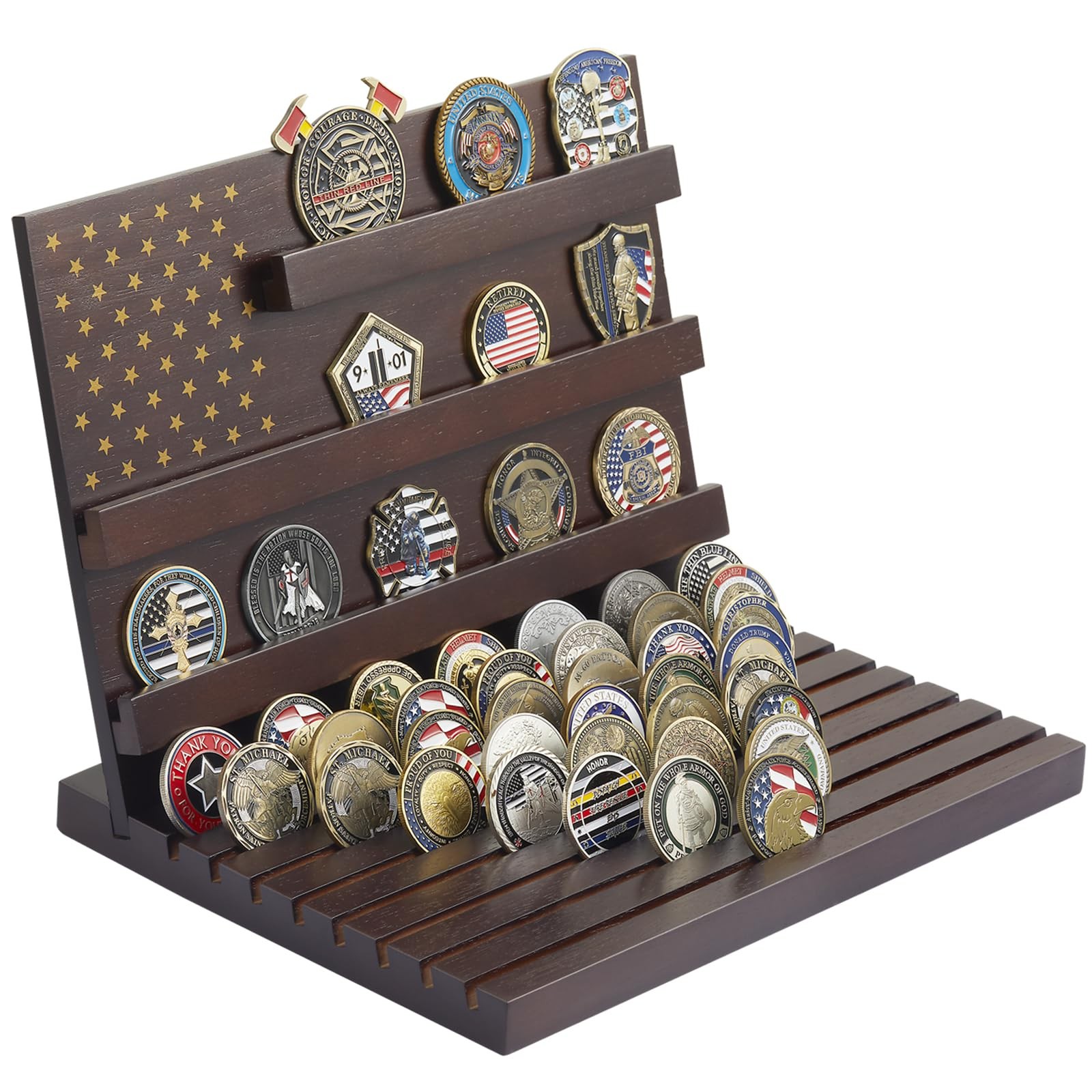 Challenge Coin Display Stand Military Coin Holder Wooden Rack Holds 80 Coins