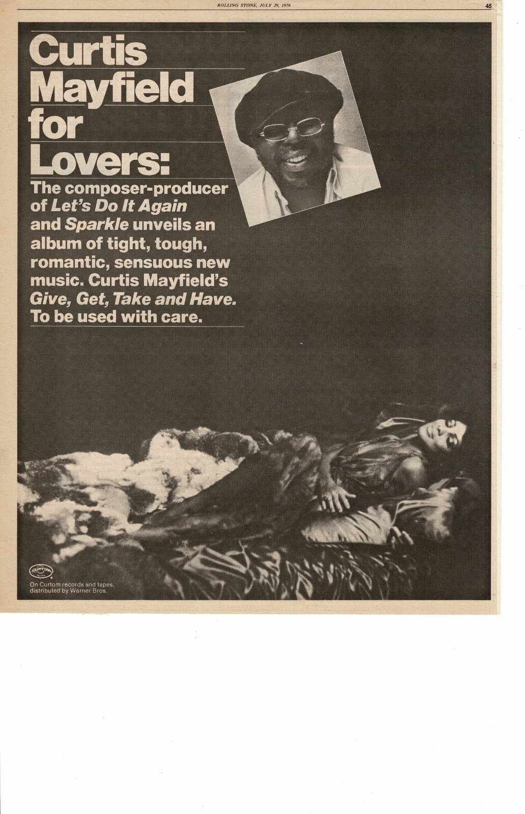 1976 Curtis Mayfield Give Get Take and Have Vintage Album Promo Print Ad