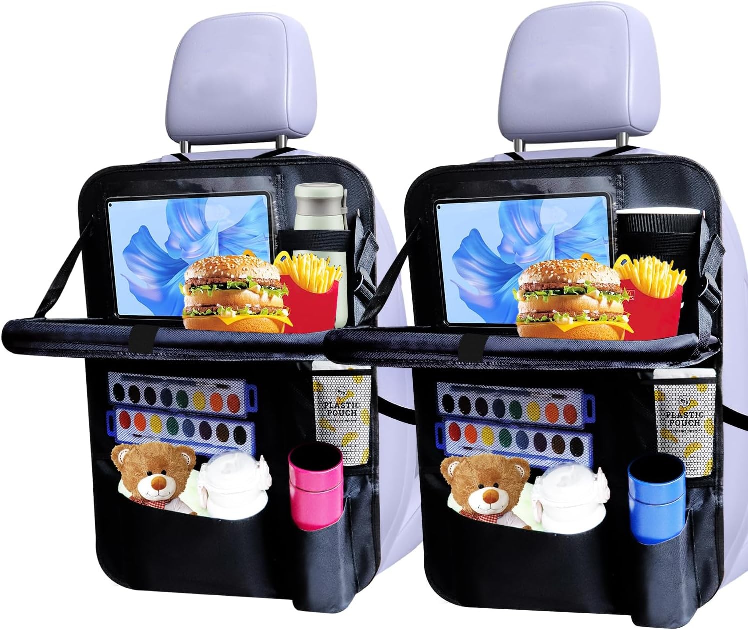 2-Pack Backseat Car Organizer 9 Pockets with Tablet Holder Travel Essentials