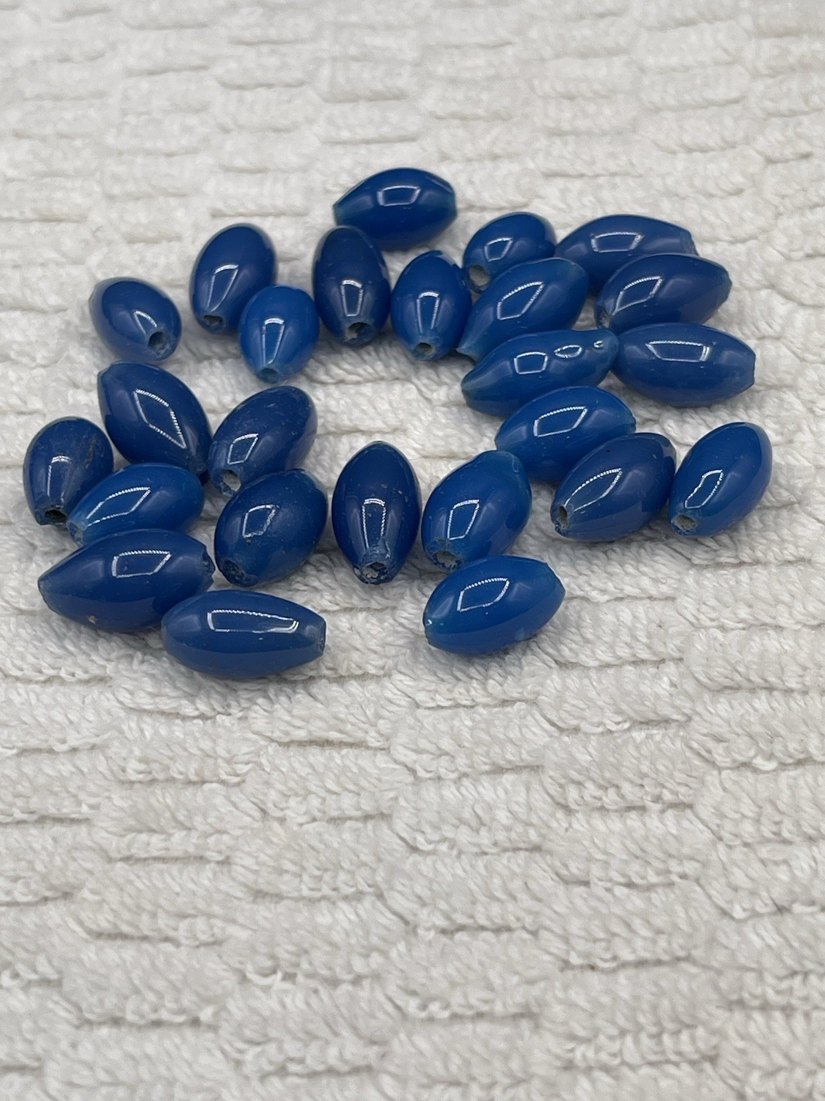 Antique Vintage Blue Peking Glass Oval Beads Lot of 25.  Beautiful Luster!