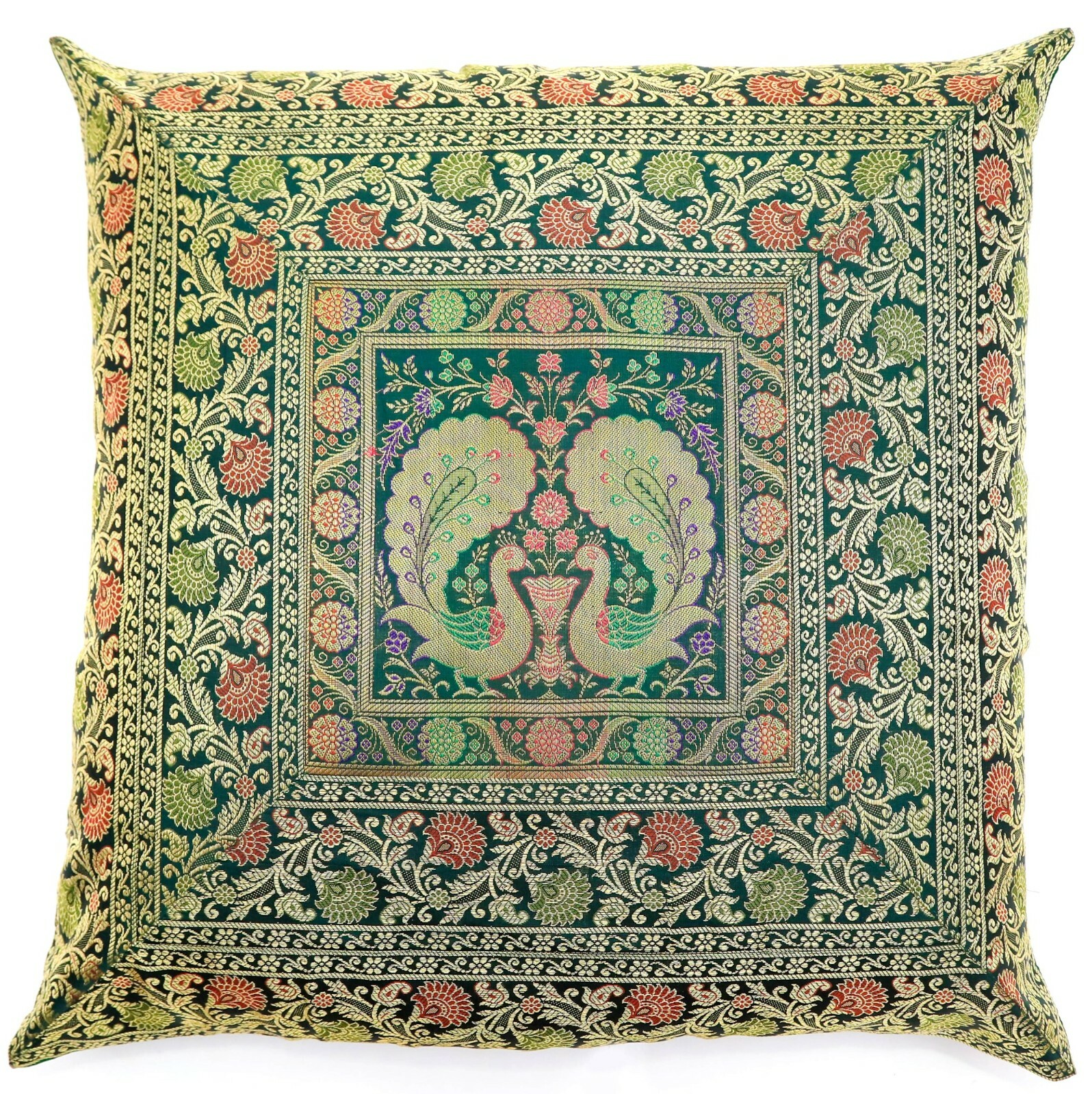 24" Handmade Peacock Silk Brocade Pillow Cushion Cover Throw 60 x 60 cm Green