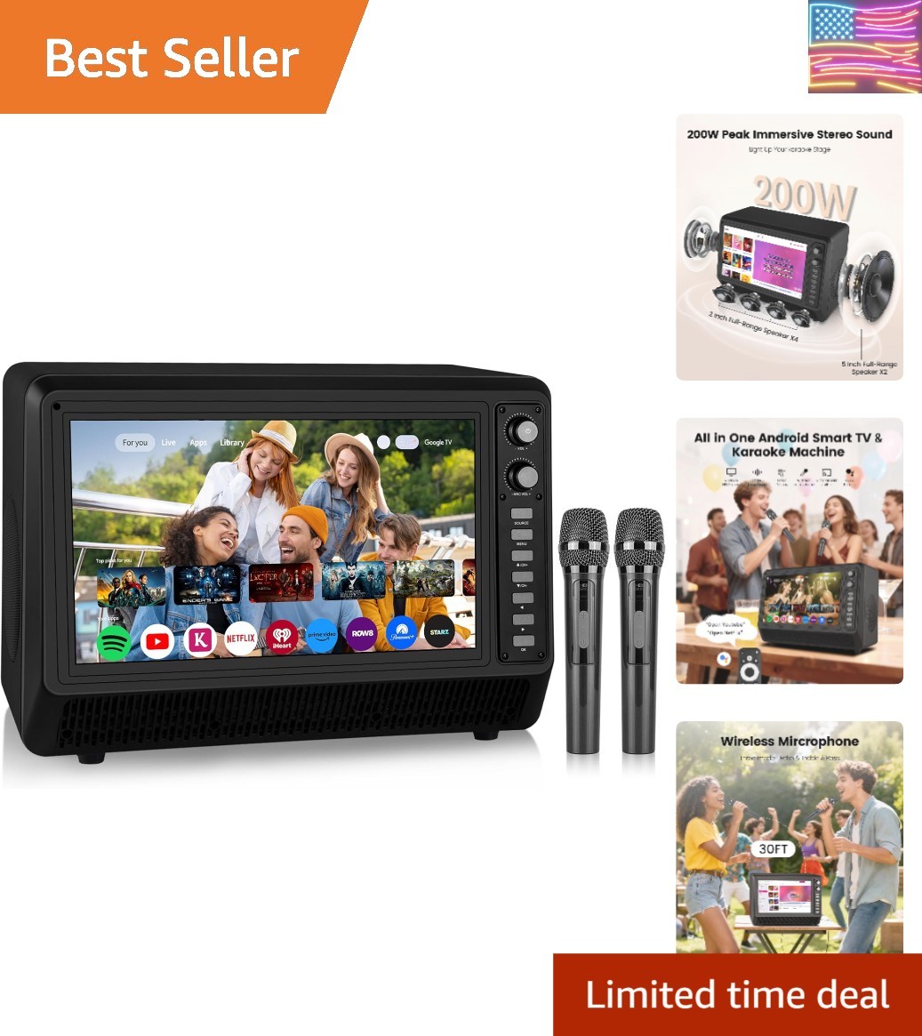 15.6 inch Smart Karaoke Machine for Adults with Lyrics Display, 200W Peak Pow...