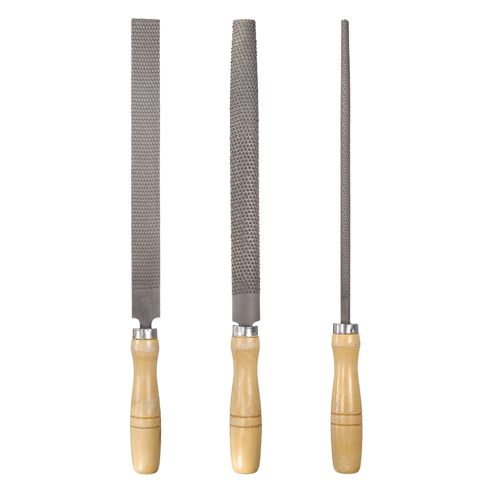 3pcs Wood Rasp File Set 10" Steel Flat Round Half-Round Rasp File Wooden Handle