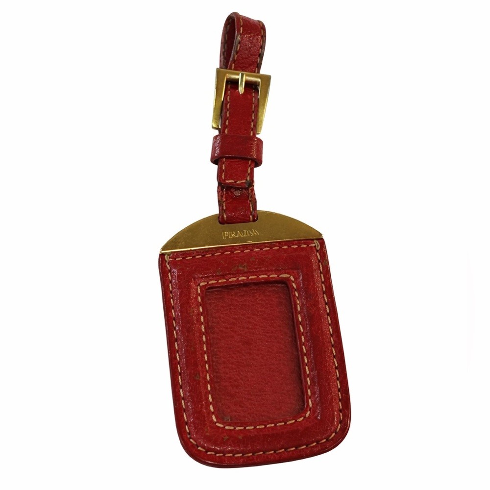 PRADA Red Leather Luggage Tag | Gold Hardware | Authentic