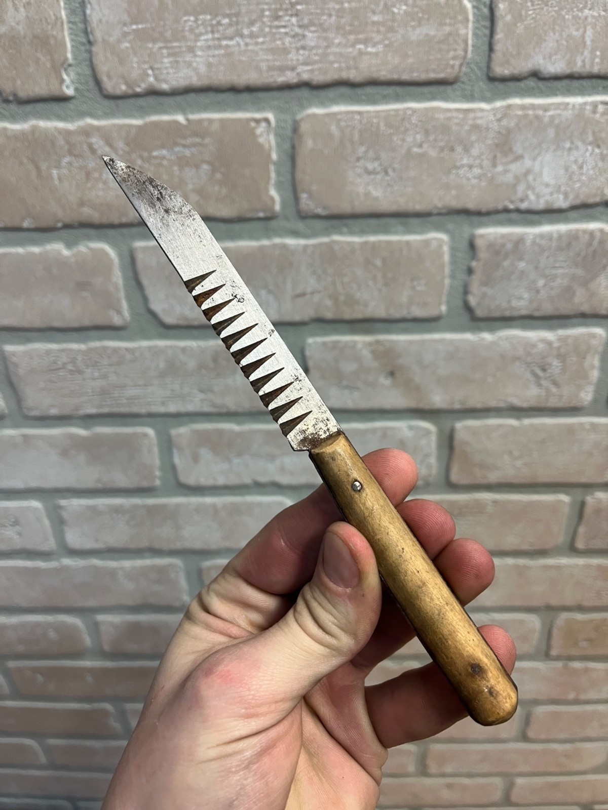 Antique Primitive Fluted Vegetable or Fruit Knife w/ Wood Handle