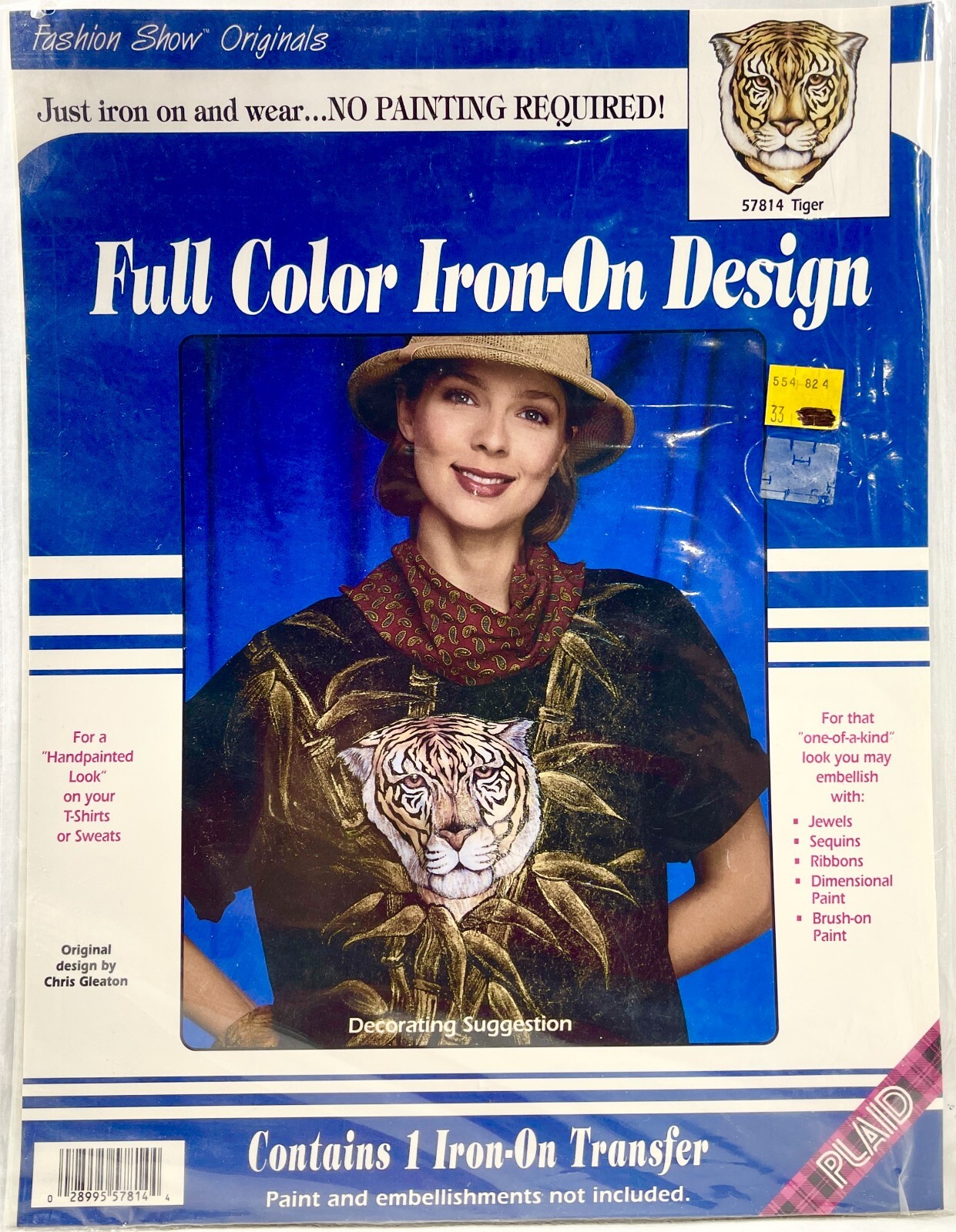 NEW 1990s Plaid Tiger 57814 Iron-On Fashion Transfer Handpainted Look Vntg 14013