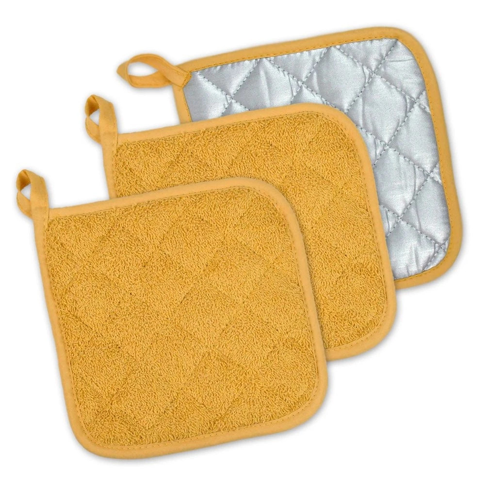 Mustard Cotton Pot Holders Set Of 3 Heat Resistant Kitchen Accessories 7X7