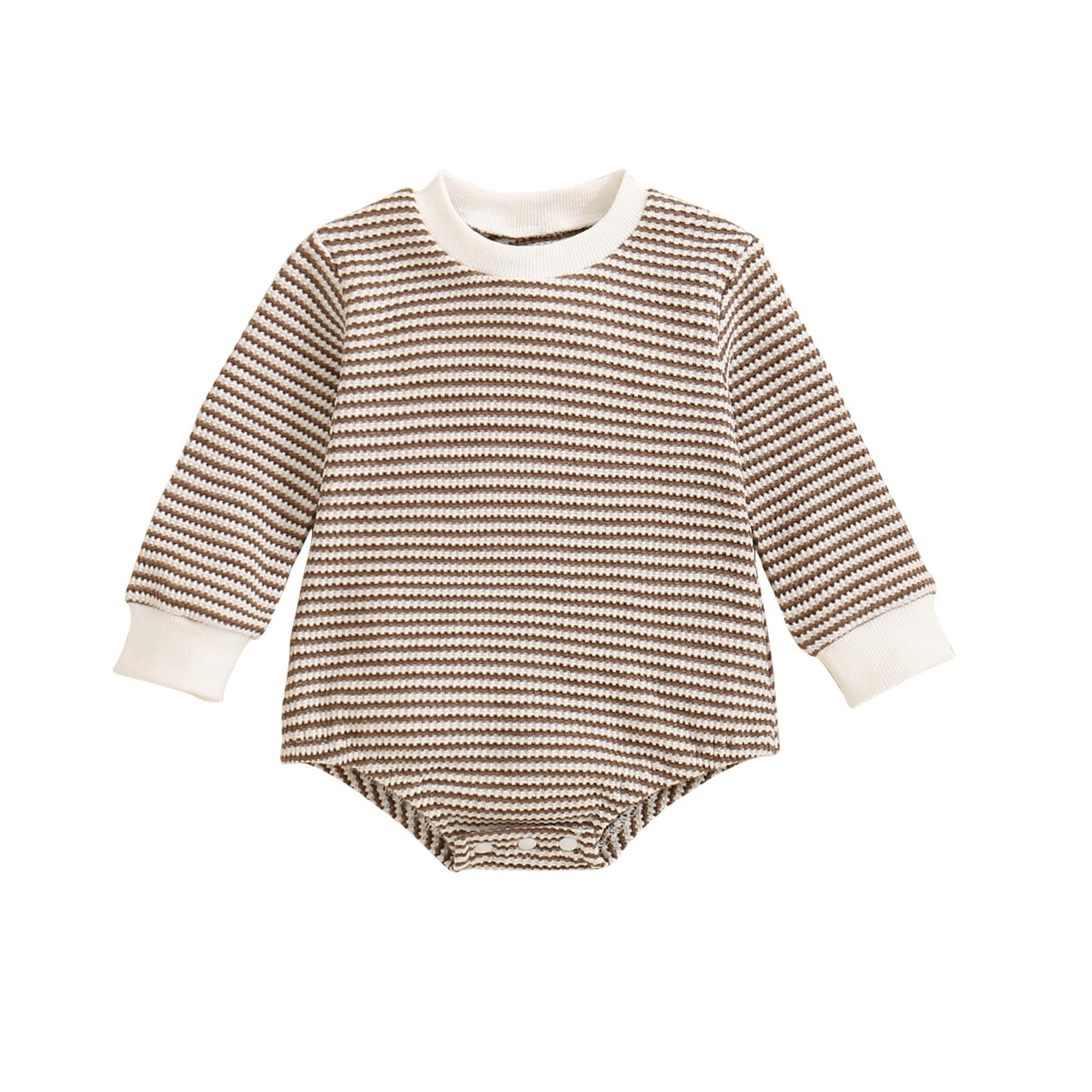 Gobuuly Baby Sweatshirt Romper Boy Girl Waffle Knit Long 0-3 Months, Khaki 