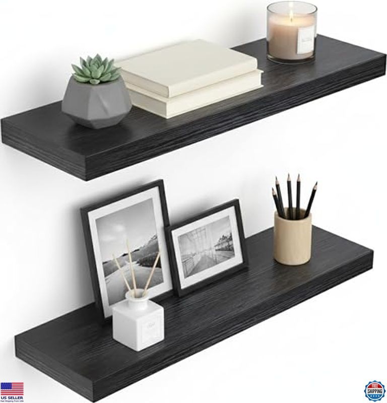 Lufia Floating Wall Shelves, Set of 2, MDF with Invisible Brackets, Modern