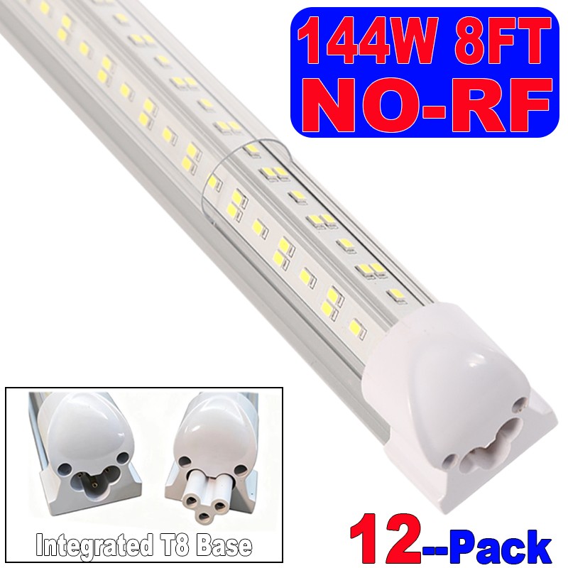 T8 LED Light Bulbs 144W 8FT Integrated LED Shop Light NO-RF Garage 12 PACK