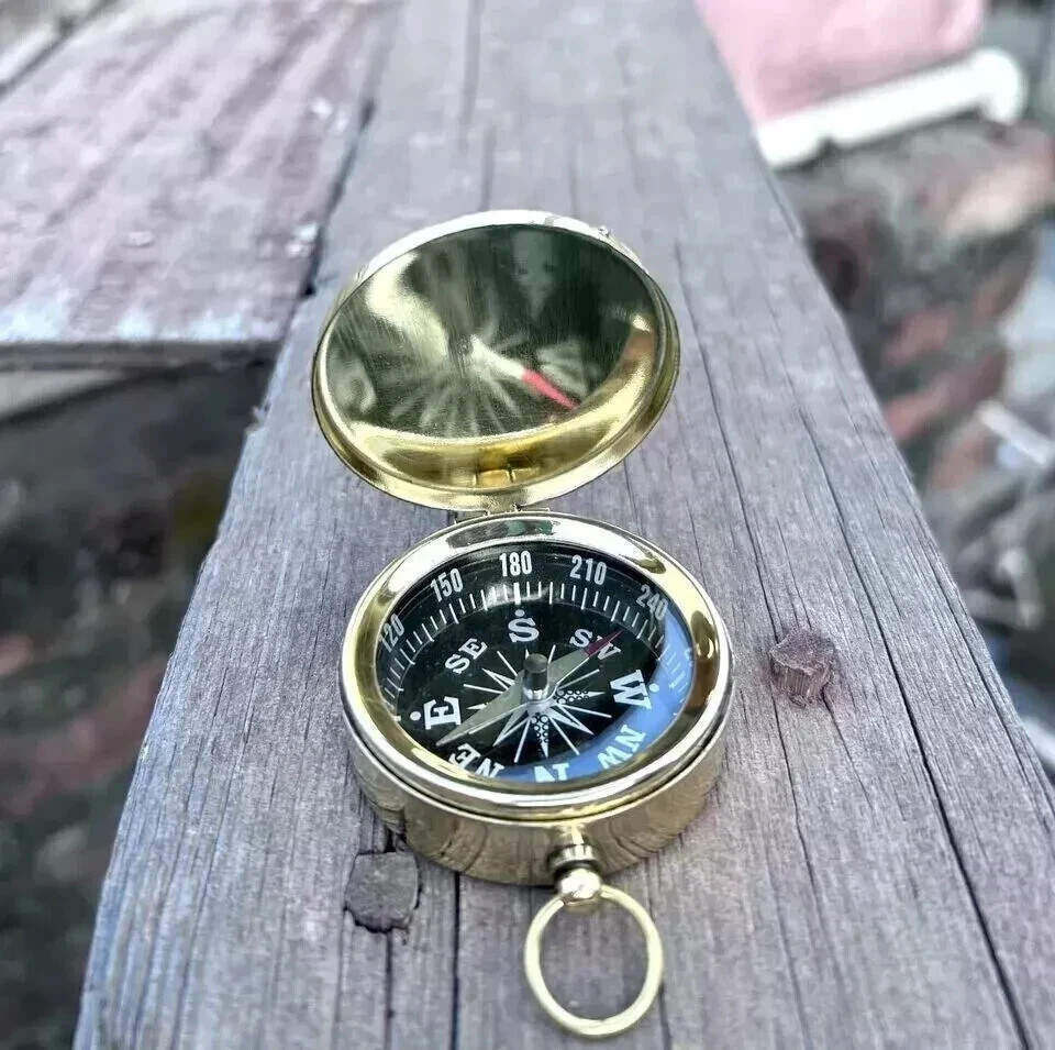 Antique Nautical vintage Compass Brass WWII military Pocket Compass Shiny Gift