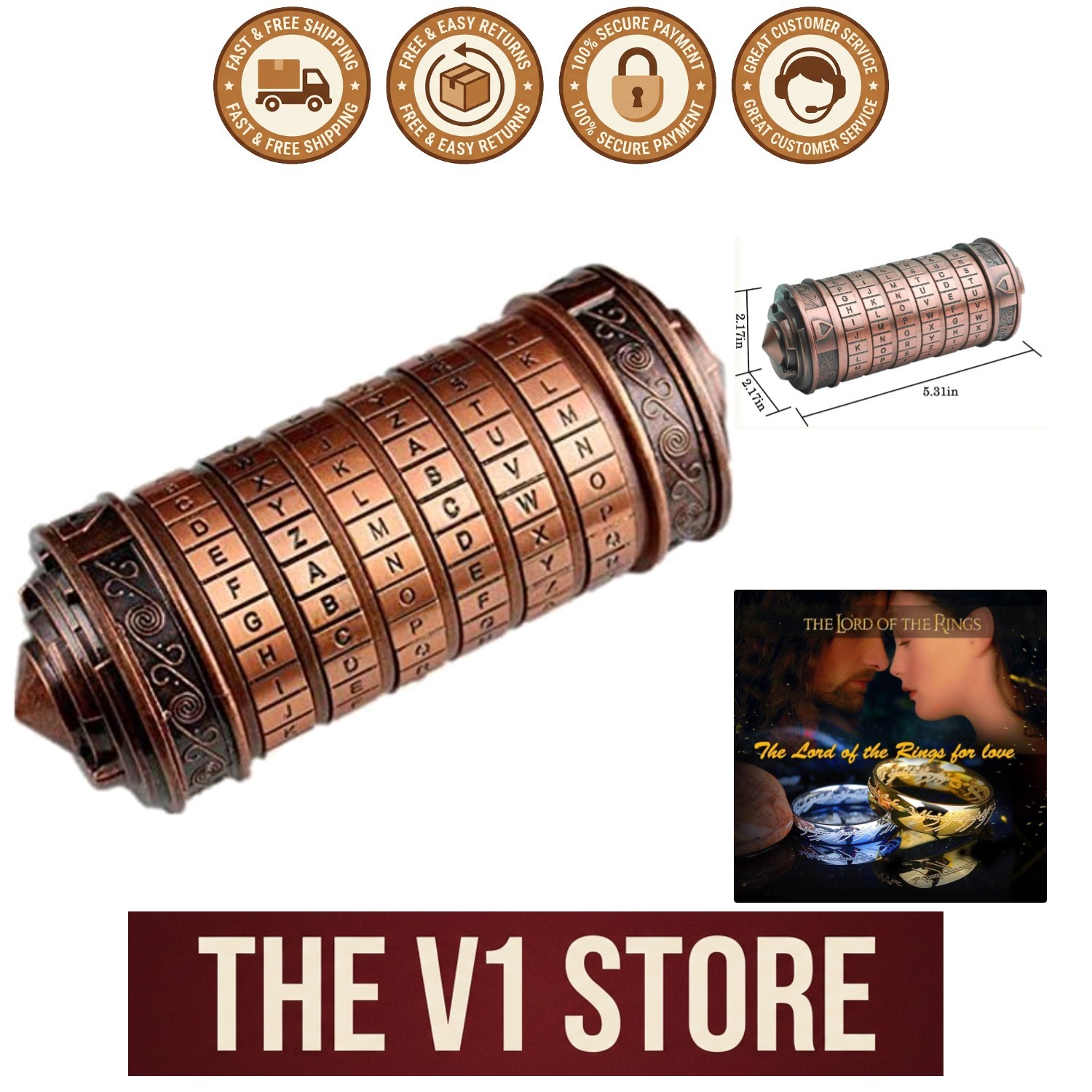 Da Vinci Code Mini Cryptex Lock Puzzle - Heartfelt Gift for Her, 7.4 x 5.3 In...