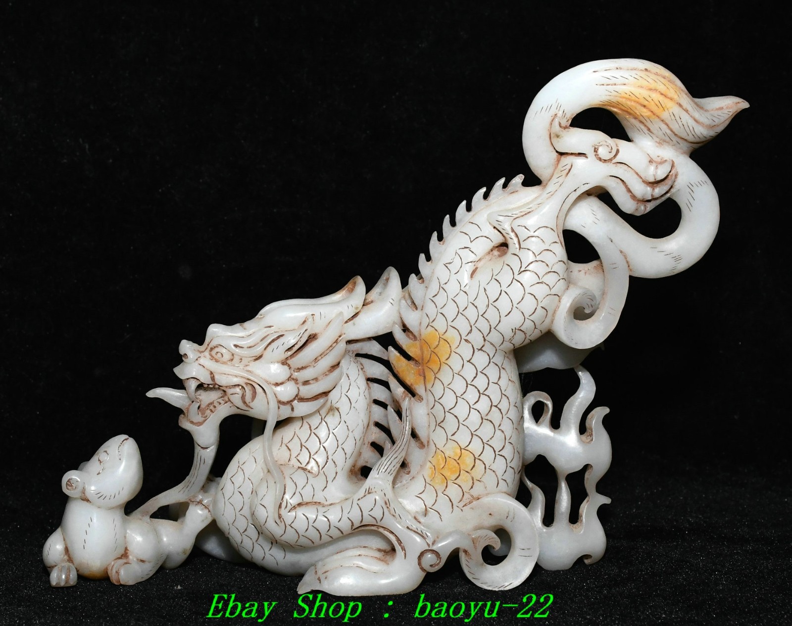 7.8''Old Han Dynasty Natural Hetian Jade Carved Dragon mouse Animal Statue