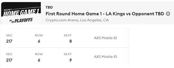 La kings Playoff tickets GAME 1