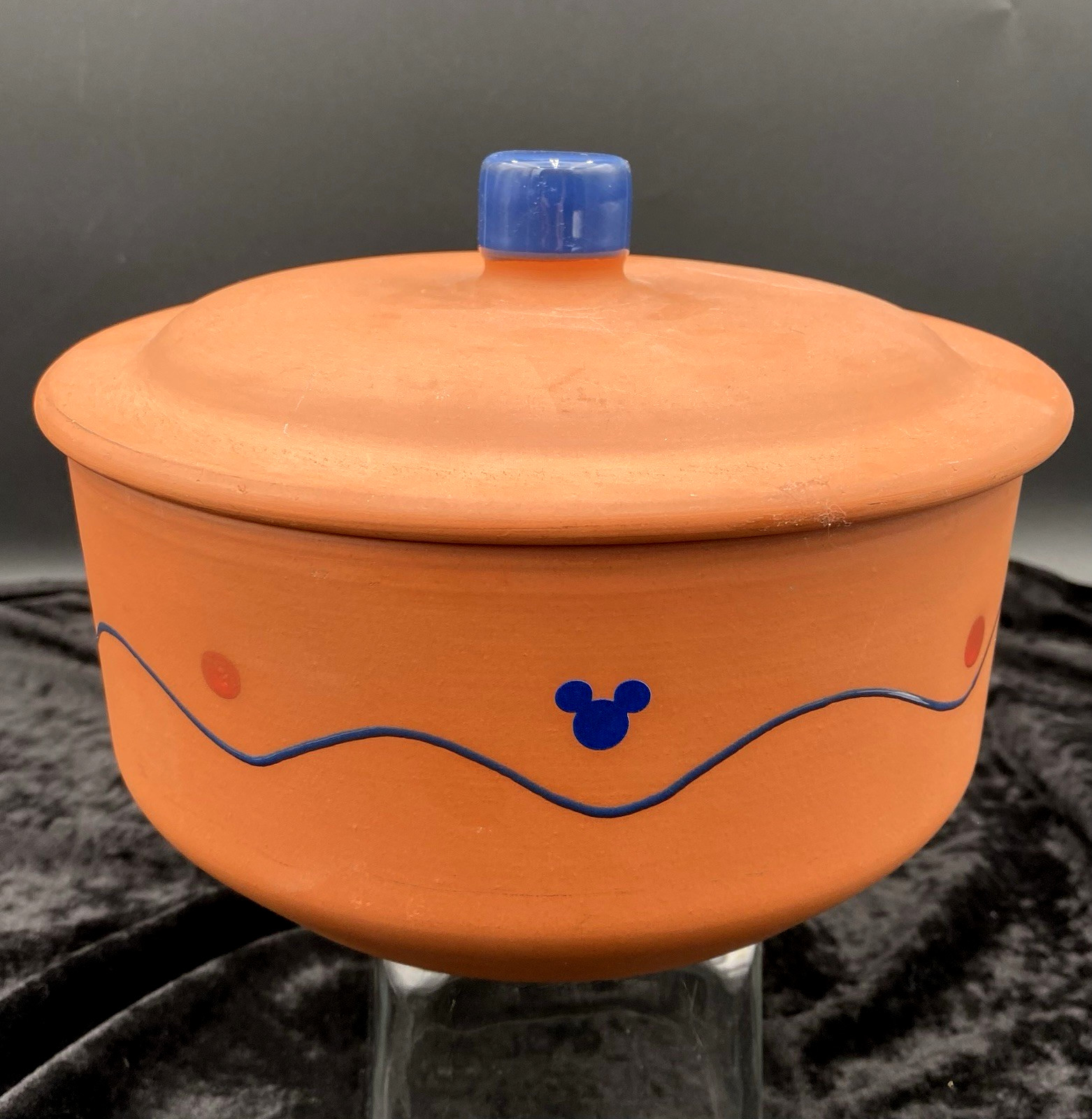 Disney, Mickey Mouse Clay/Terracotta Pottery Bowl with Lid, Made in Portugal