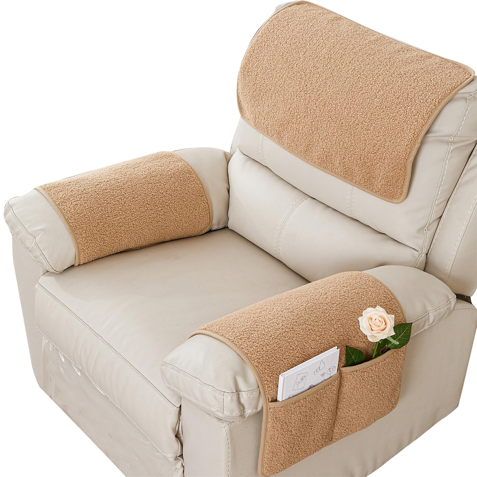 NNSMUN Armrest Cover, Recliner Chair Protector, 1 Seater(3pcs), Camel 