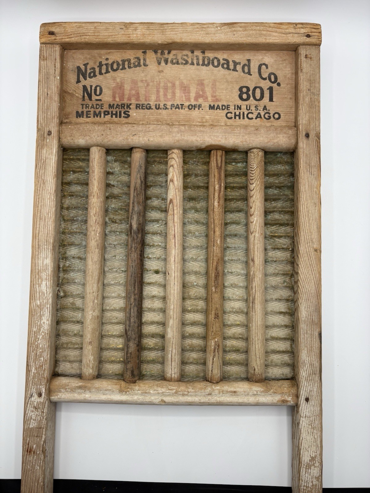 Vintage National Wooden  The Brass King Laundry Wash Board #801 USA