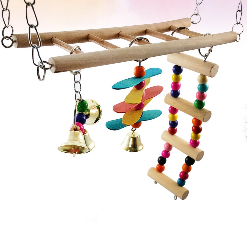  1pc Wooden Stair Swing Stand Creative Colorful Wall Decoration for Pet Parrot