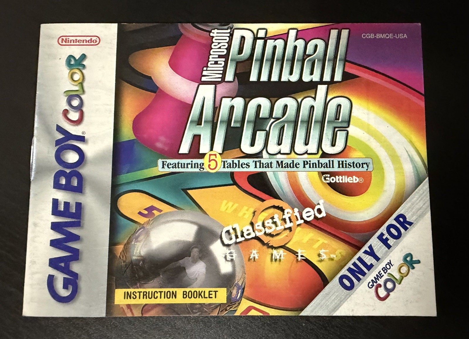 Microsoft Pinball Arcade (Nintendo GameBoy Color, 2001) Manual Booklet Only