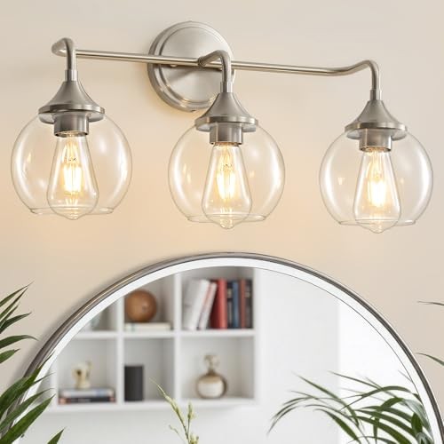 Bathroom Light Fixtures 3 Light Bathroom Vanity Light 3-Lights Brushed Nickel