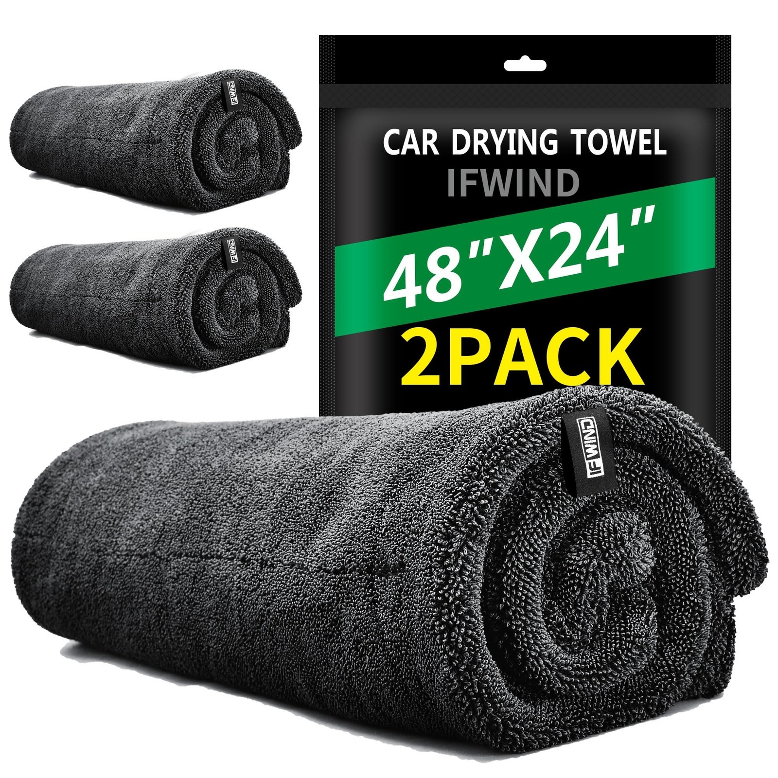 2 Pack Car Drying Towels (48”x24”),Extra Large Double-Twist Pile Dry