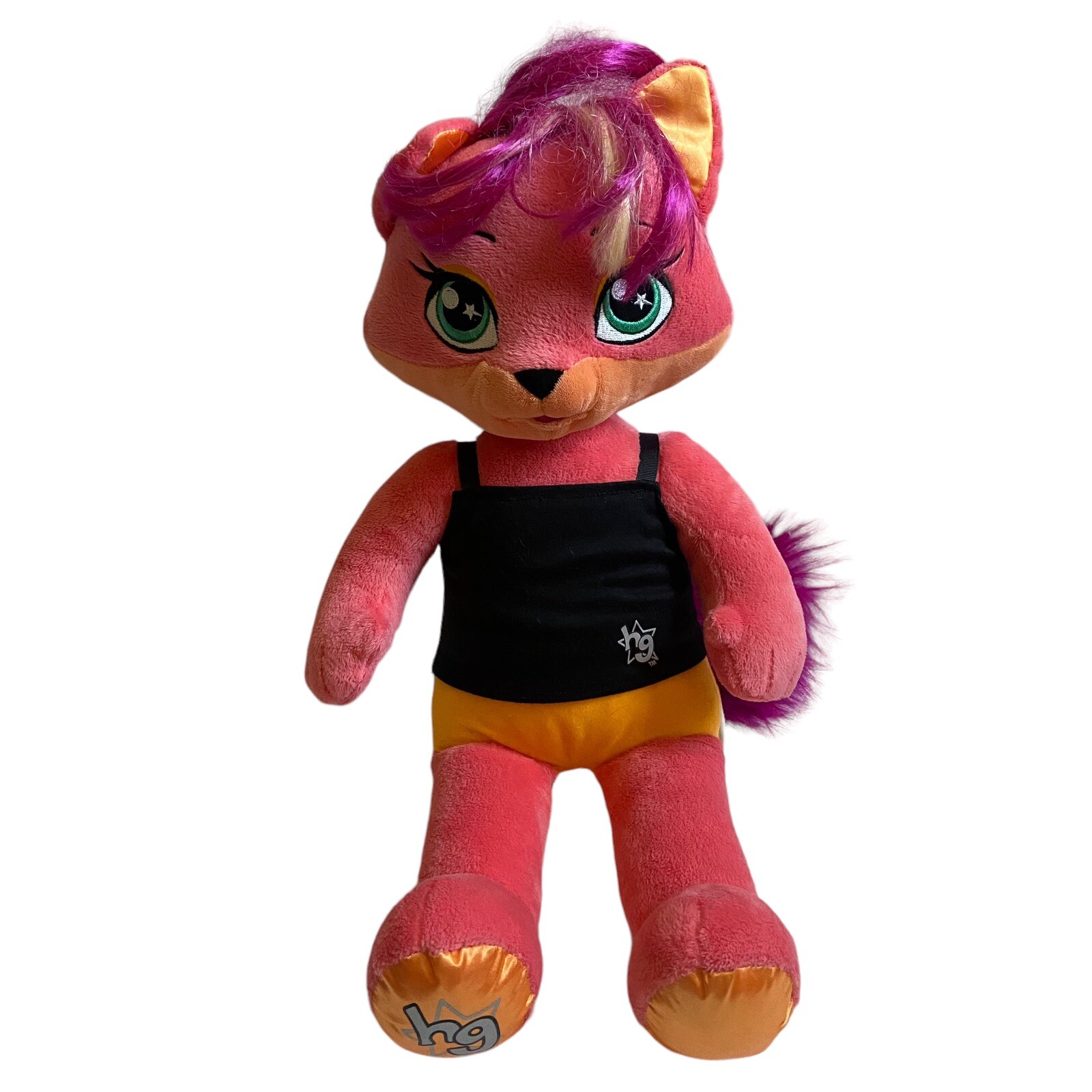 Build A Bear MISHA Honey Girl HG Pink Orange FOX Cat Plush W/ Black Shirt Hair