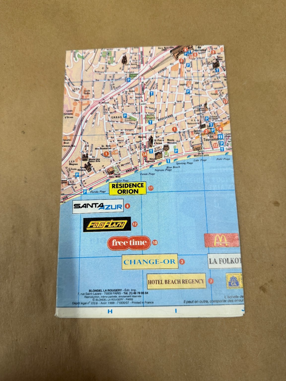 Vintage Blondel La Rougery Nice France City Map 1988 Fold-Out Tourist 1:13000
