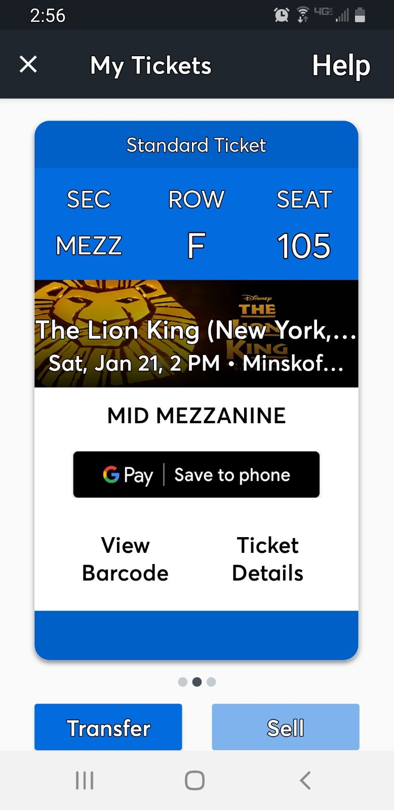 Lion King tickets January 21 2pm