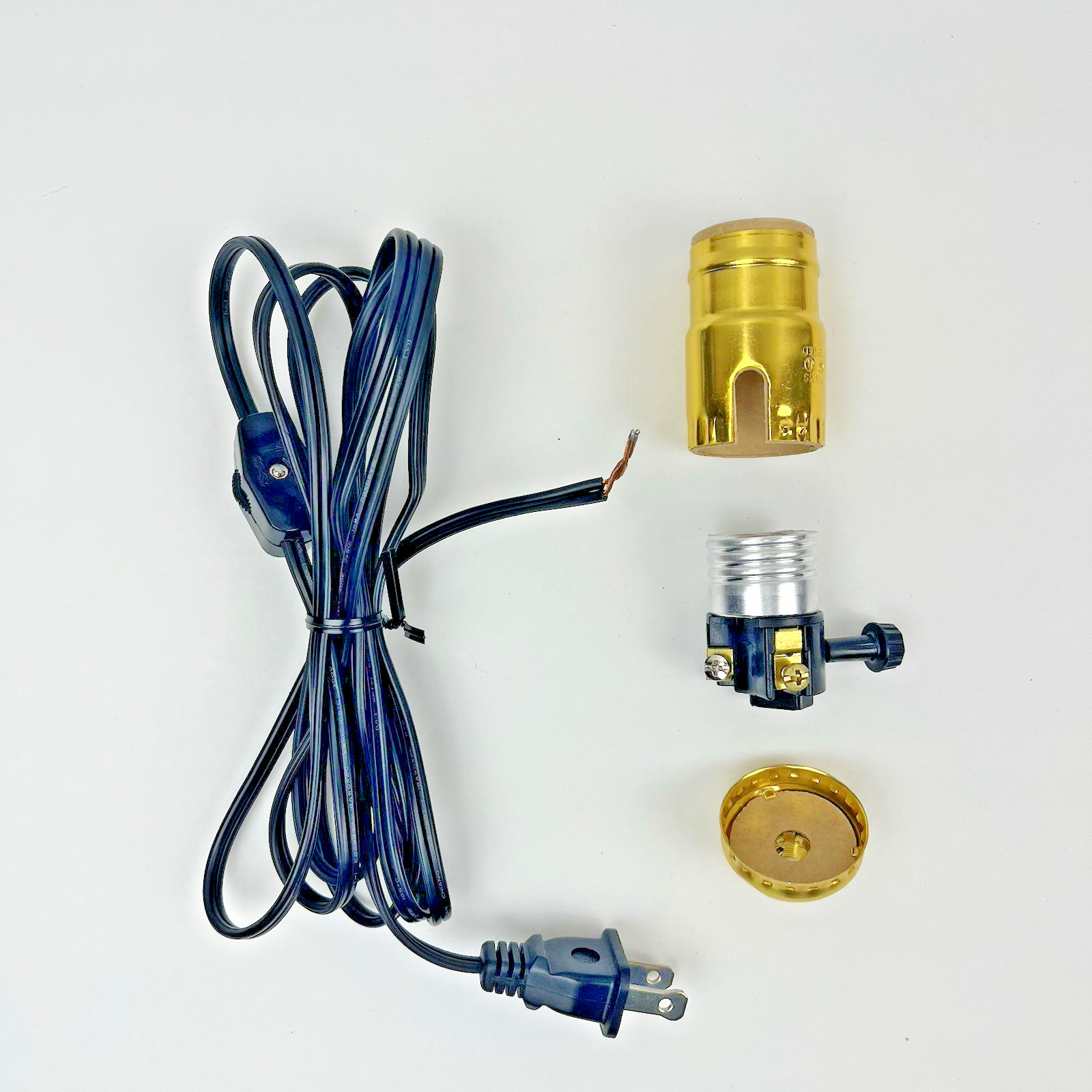 Make a Lamp Kit ~ Black 8 ft Cord with on/off inline Switch ~ Gold Socket