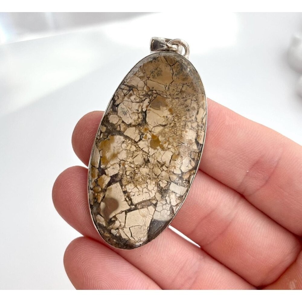 Maligano Jasper Oval Shaped Large Sterling Silver 925 Vintage Pendant
