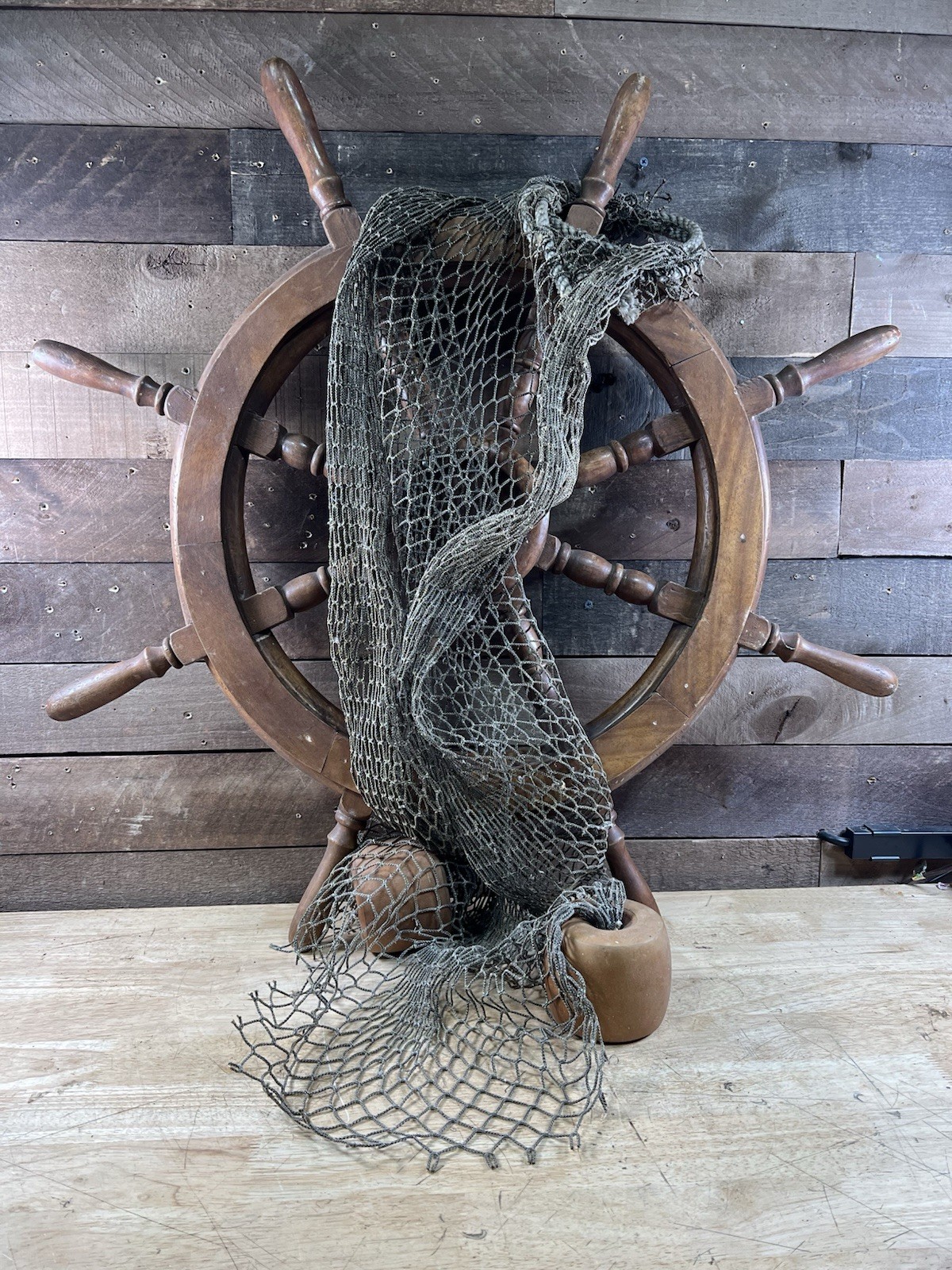 Vintage Nautical Pirate Ship Wheel With Netting Decorative 32”