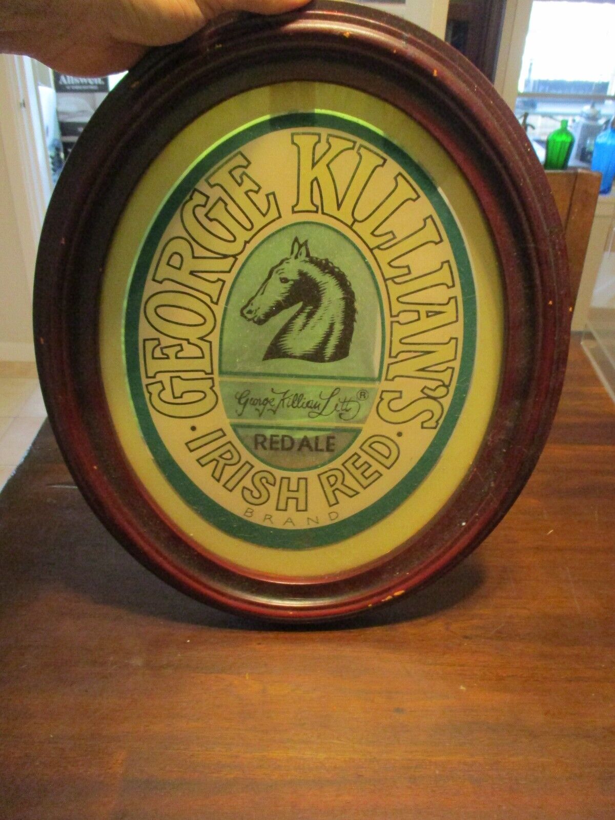 GEORGE KILLIANN'S IRISH RED WOOD FRAMED GLASS VINTAGE ORIGINAL SIGN
