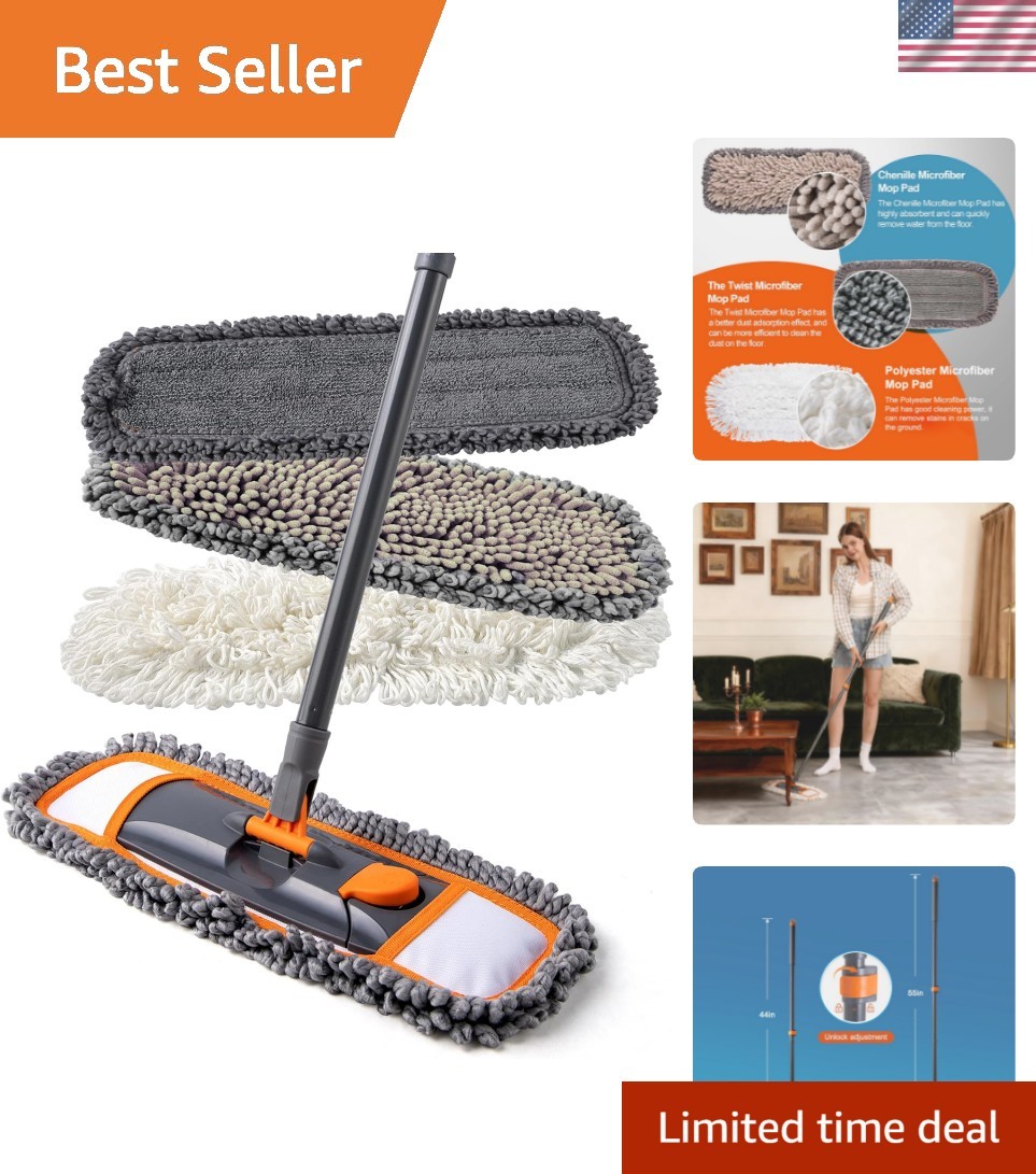 Mops for Floor Cleaning with 3 Different Washable Pads and Extendable 55” Lon...