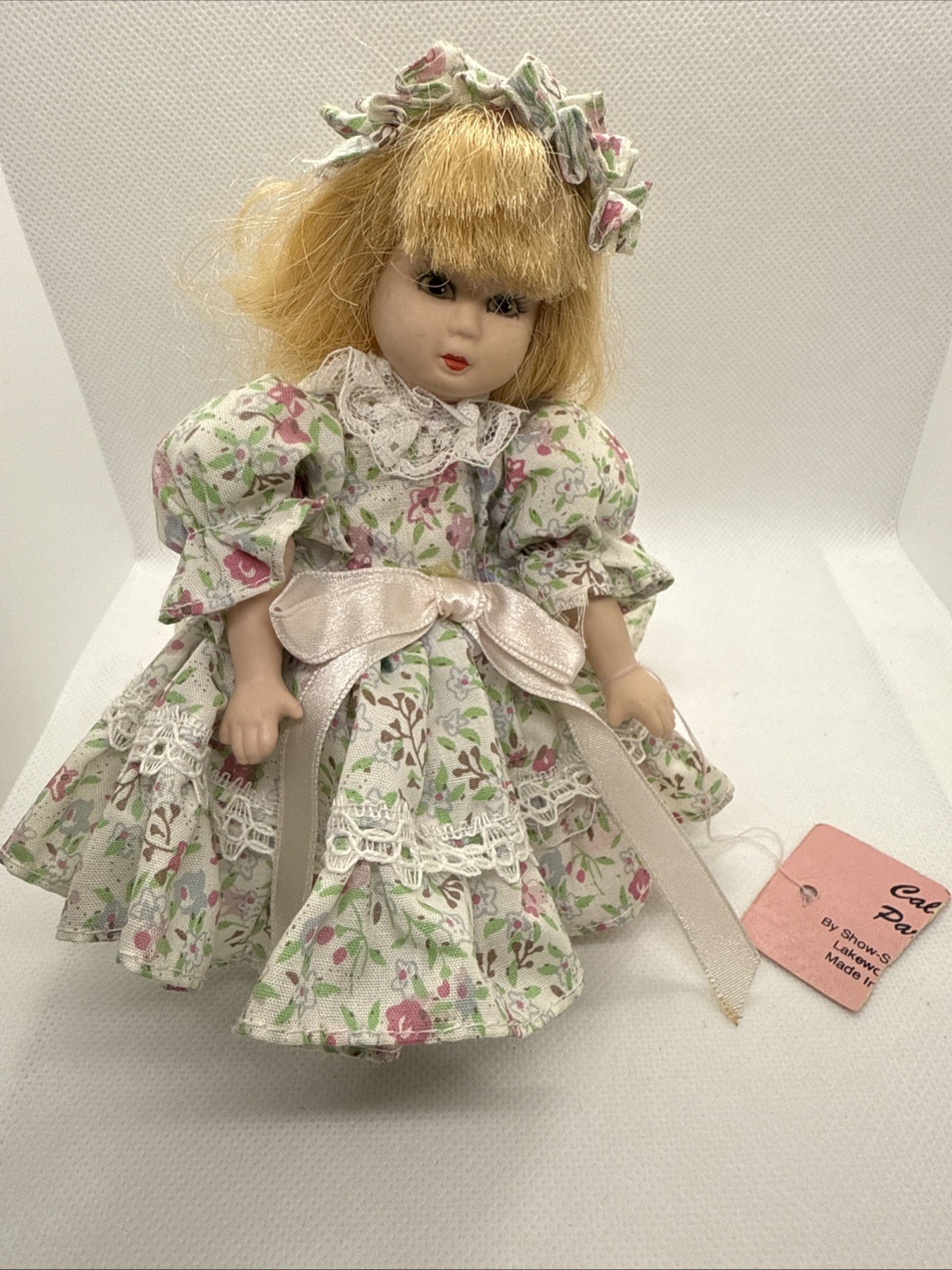 Collectible Porcelain by Show-Stoppers Small Doll and Stand Blonde Hair