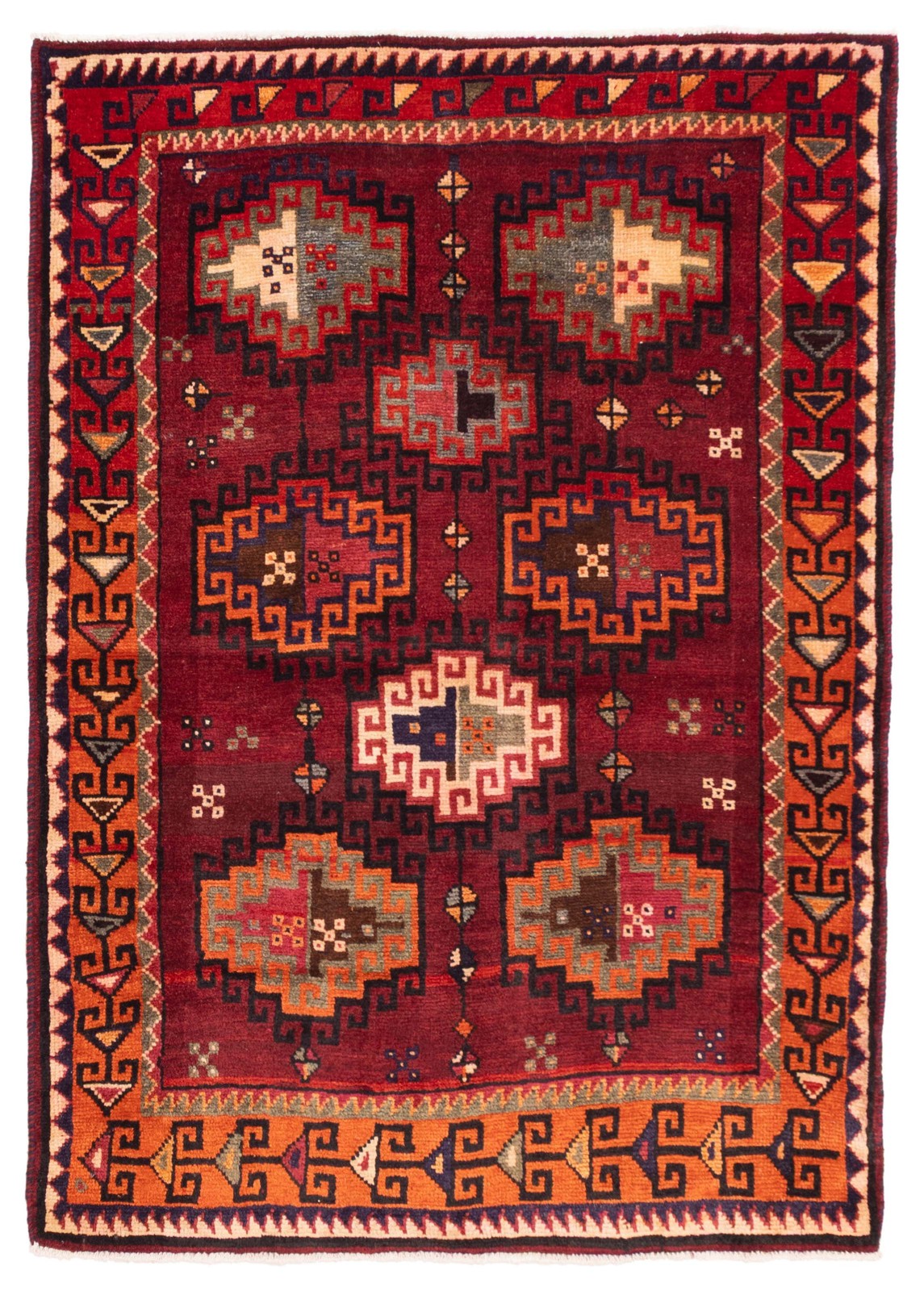 Vintage 4'8" x 6'6" Geometric Hand-Knotted Carpet Traditional Wool Area Rug