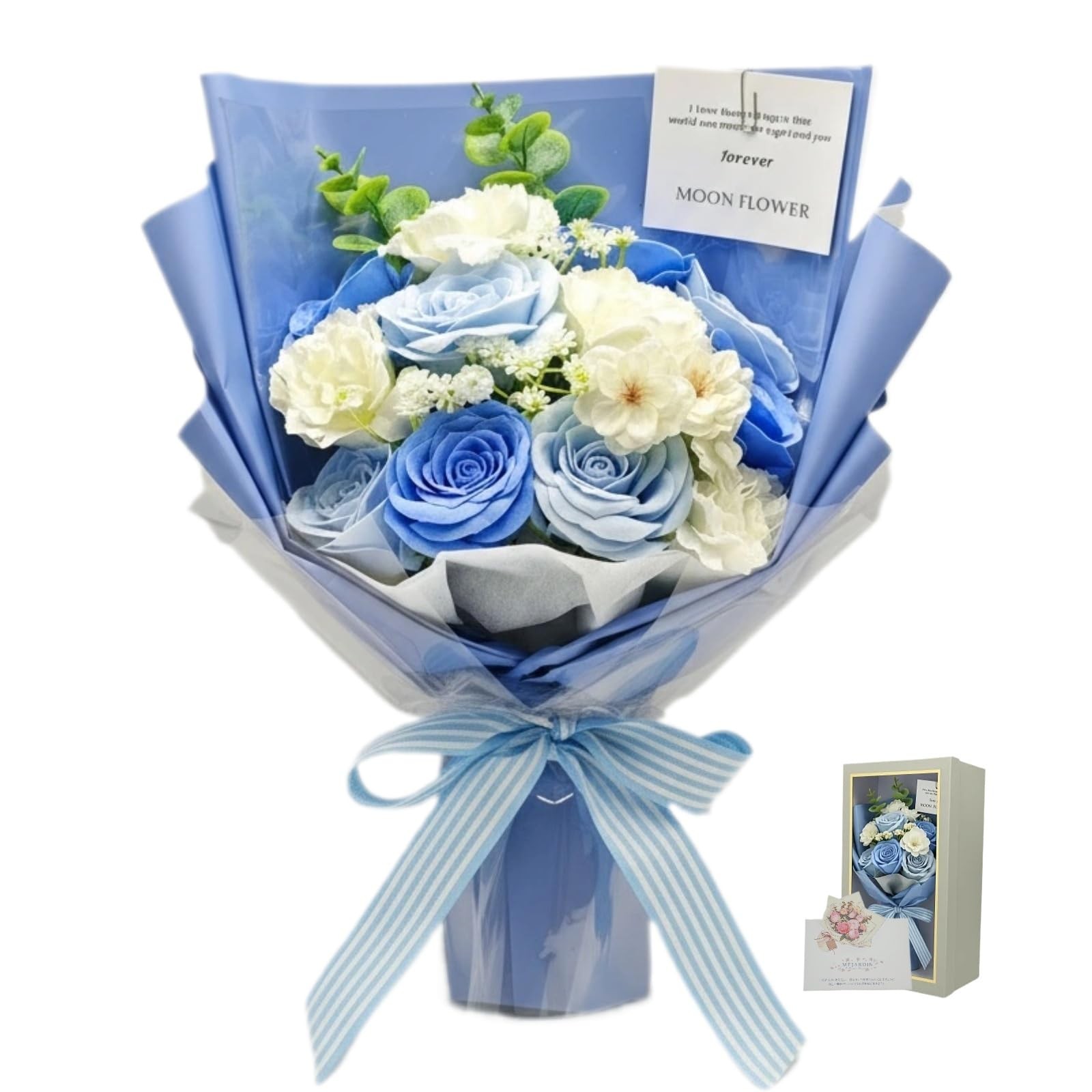 Blue Soap Flowers Bouquet, Artificial Flowers Bouquet in Luxury Gift Box with...
