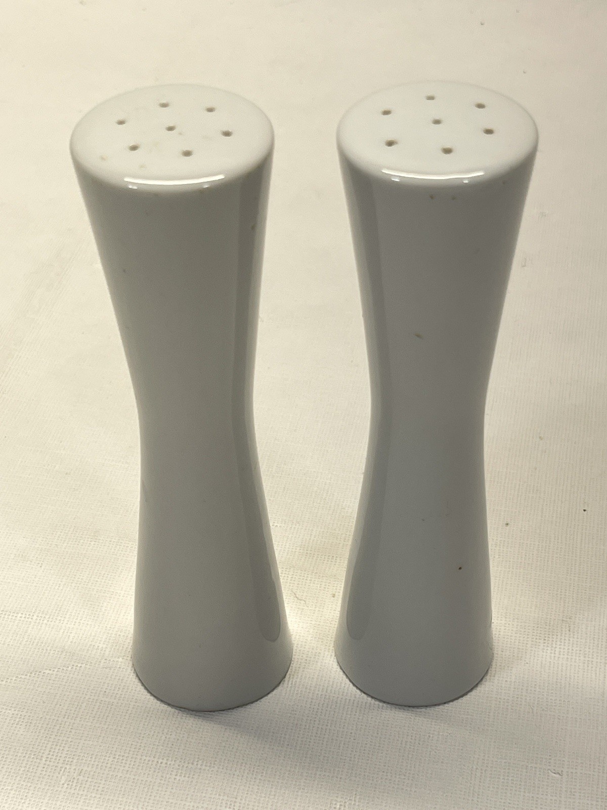 Vintage MCM Hourglass White Porcelain Salt Pepper Shakers Japan 7” Modern