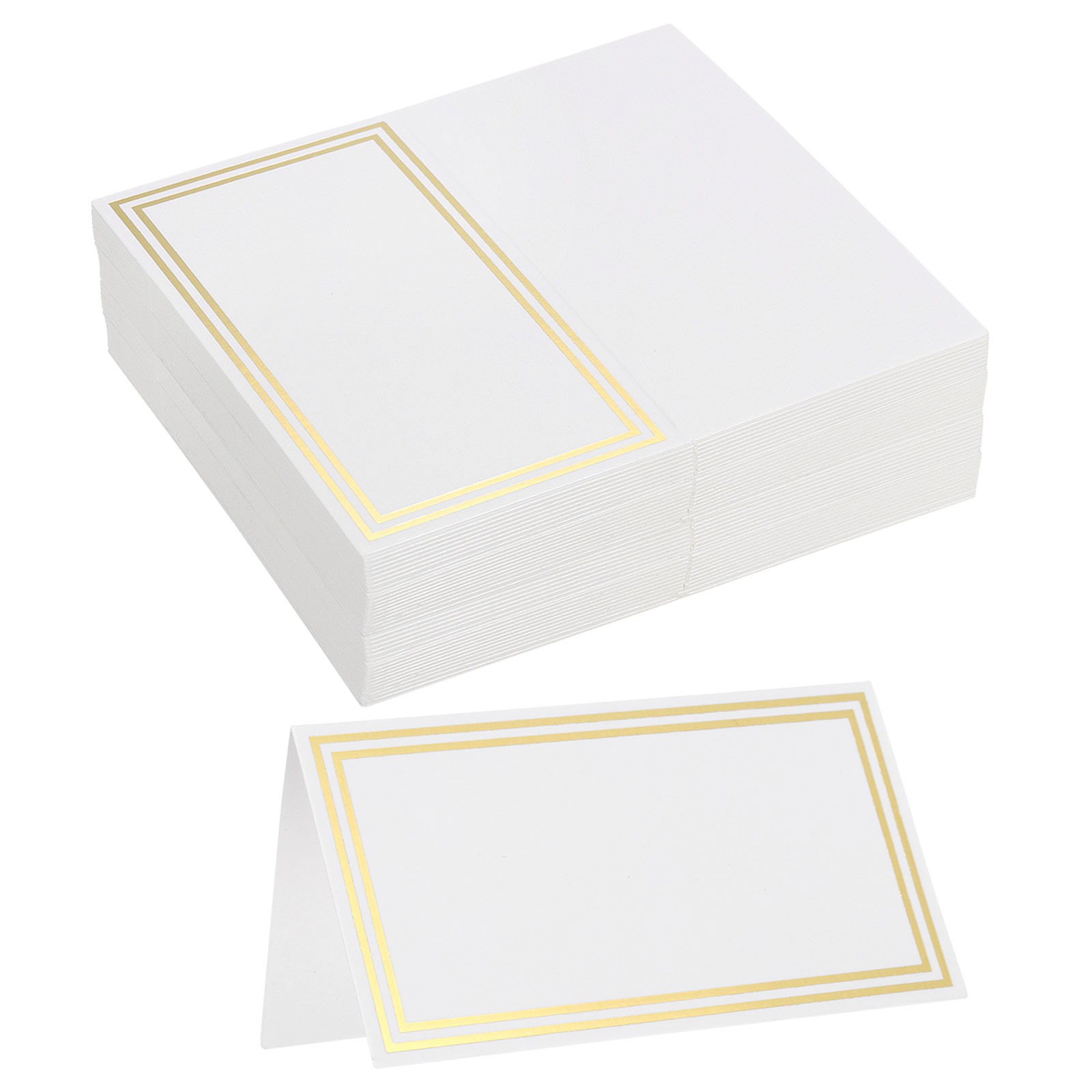 40 x Place Cards Line Border Printable Place Name Cards White Gold Double Line