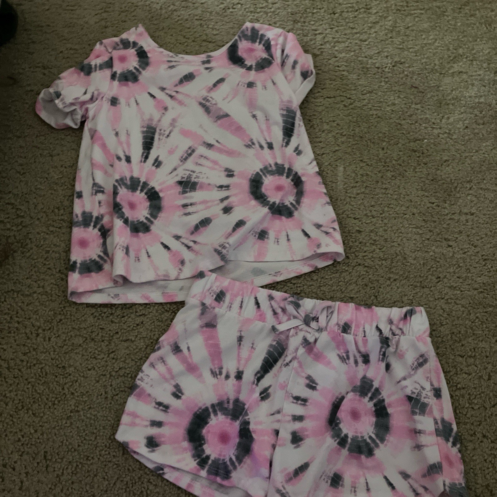 btween Girls Tie Dye Short Sleeve T-Shirt & Shorts Set Size 10 Pink White Black