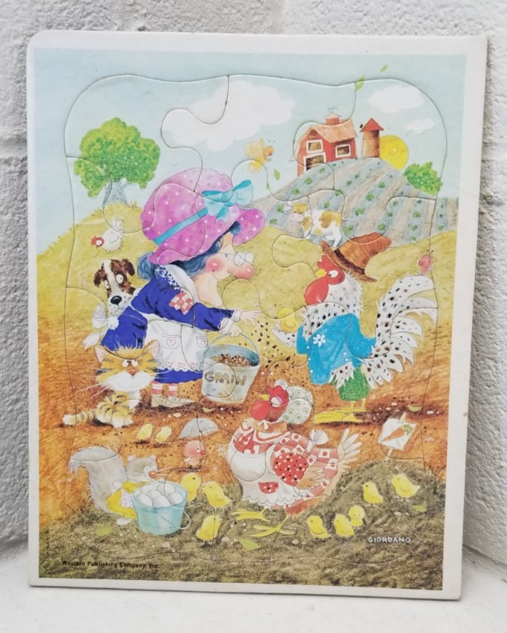 Vintage 1977 Whitman Farm Friends Frame Tray Puzzle Barn Chickens Cow B1