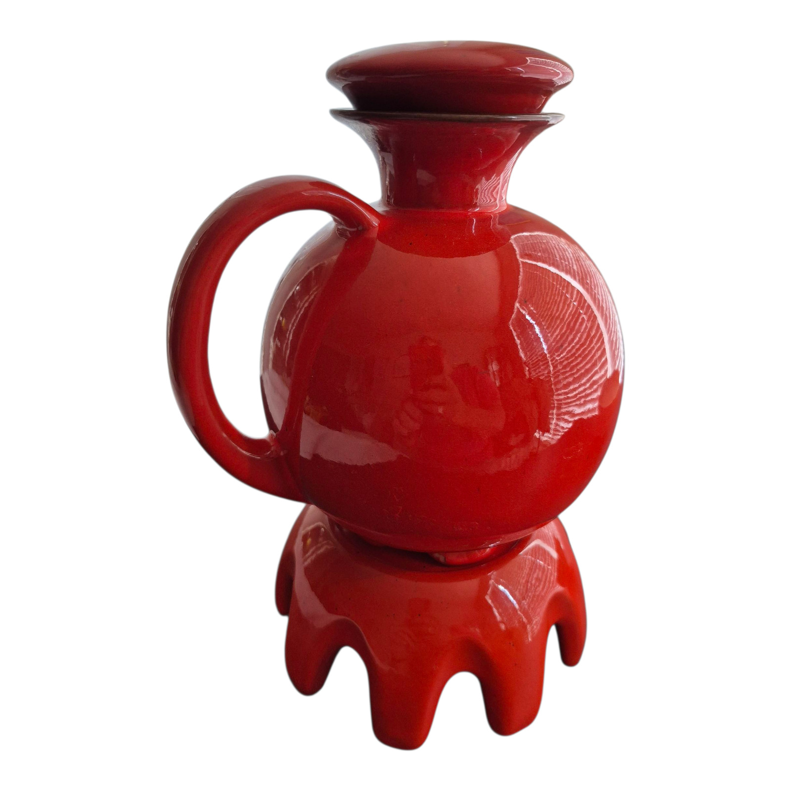 Vintage Frankoma Pottery Carafe Set #82 Bright Orange Mid Century Modern