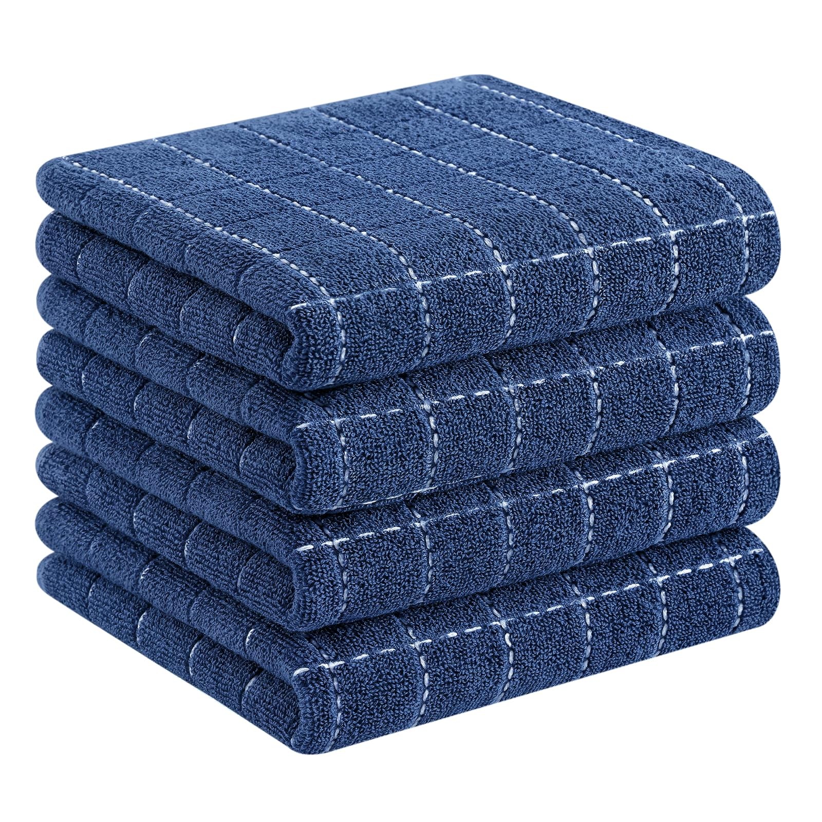 Kitchen Towels 13 x 28 - 4 Pack Homaxy Cotton Terry TowelsNavy Blue inches Soft