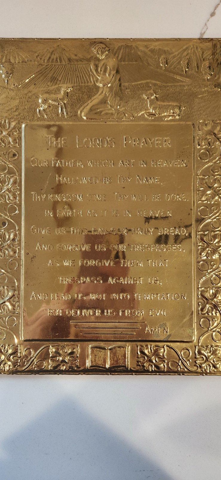 The Lords Prayer Brass Embossed Plaque 8"x11" Vintage